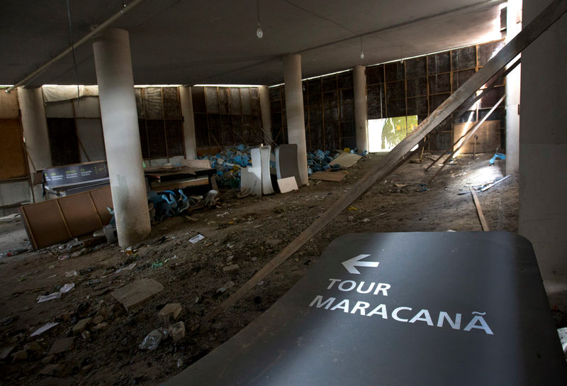 The trash-filled interior of the Marancã stadium (Image: AP)